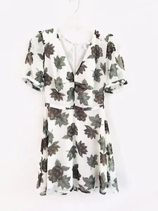 Vestido Anthropologie Avec Les Filles XS Beige Floral Cuello en V Línea A Patinador Mini - Imagen 1 de 10