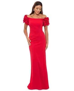 Xscape Red Ruffle Off the Shoulder Scuba Crepe Gown Size 12 $268 - Picture 1 of 3