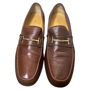 Bruno Magli Vintage Gold Men's Horsebit Loafer Shoes Carmel Color Italy Sz 12 - Picture 1 of 6