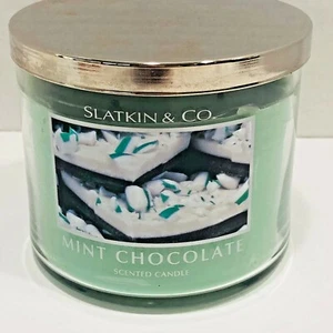 Slatkin Candle Mint Chocolate 3 Wick 14.5 Jar USA Cocoa Vanilla Cream Semi White - Picture 1 of 3