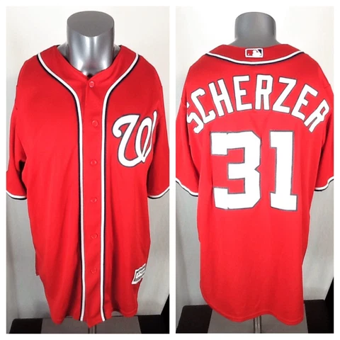 Washington Nationals Max Scherzer #31 (Large) Cool Base Button Up Jersey Red Cover
