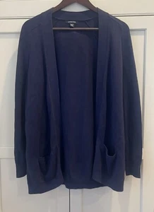 Lands' End Women Size M Navy Blue Open Front Cotton Cardigan Long Sleeve - Picture 1 of 6