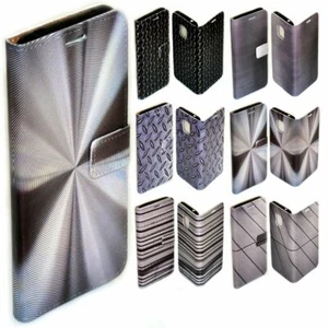For LG Series - Steel Iron Metal Print Pattern Wallet Mobile Phone Case Cover - Picture 1 of 7