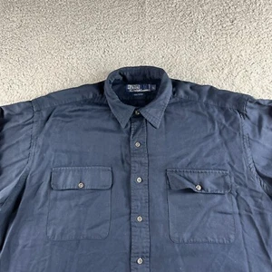 VINTAGE Polo Ralph Lauren Shirt Mens Large Blue Button Up Rayon Casual Singapore - Picture 1 of 9