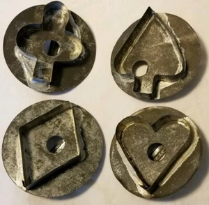 4 Antique Cookie Cutters hand soldered folk art suit of cards Primitive Kitchen  - Picture 1 of 12