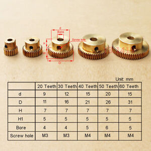 0.5 Modulus Brass Gear 20T/30T/40T/50T/60Tooth,Worm3-6mm Hole Dia. Drive Gearbox