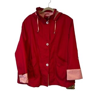 Mackintosh Jacket Womens 2X Red Detachable Hood Lined Spring Fall Button Up Cuff