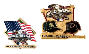 2001 World Series Lapel Pins LOT of 2 Yankees vs Diamondbacks Peter David Flag - Picture 1 of 5