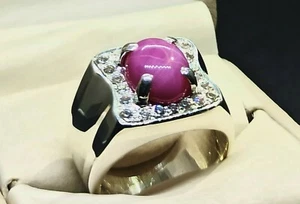 Natural 6 Carat Ruby Star Mens Ring Sterling Silver 925 Handmade Star Roby Ring - Picture 1 of 12