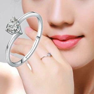 925 Sterling Silver Plated Engagement Proposal Romantic Heart CZ Crystal Ring - Picture 1 of 8