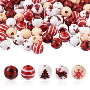 100pcs 15~16.5mm Christmas Themed Round Natural Wooden Large Hole Beads Spacer - Picture 1 of 7