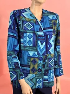 Vintage N Touch Petites 80’s Damen Bluse Türkis Schulterpolster Geometrisch - Bild 1 von 7
