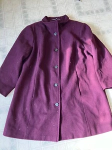 Lands End Women's Wool Blend Button Mid Length Dress Coat Maroon Size 16W petite - Picture 1 of 6