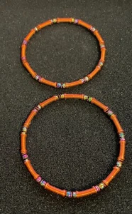 Vintage Orange Stretch Bead Bracelets – Pair of Stackable Retro Costume Jewelry - Picture 1 of 2