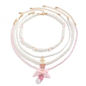 Fashionable Delicate Handcraft Necklace With Bowknot and Strawberry Accent - Picture 1 of 8