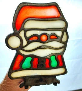Stained Glass Cast Metal Tea Light Holder Santa Claus Christmas Vintage Inarco - Picture 1 of 4