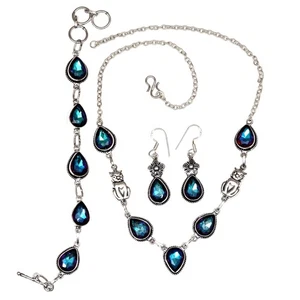 Mystic Topaz Titanium Handmade For Friends Day Jewelry Set 18-20'' - Picture 1 of 10