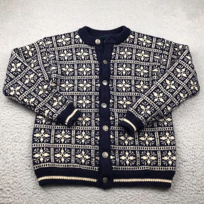 Dale Of Norway Wool Sweater Womens L 52 Navy Snowflake Print Knit Button Sweater - Image 1 of 4