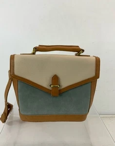 Madewell Blue/Beige/Brown Leather Snap Front Flap Satchel - Picture 1 of 7