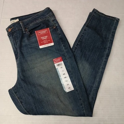 Levi Signature 高腰紧身牛仔裤女式 14S 32x28 蓝色紧身腿 — 第 1/4 张图片