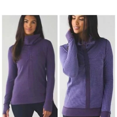 Pullover Lululemon In A Cinch Reversible Capucha Cuello Púrpura Rayas Manga Larga L Foto 1 de 4