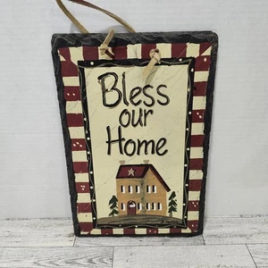 Letrero de pizarra pintado a mano - Bendice nuestro hogar 8x12 decoración de pared rústica de campo - Imagen 1 de 11