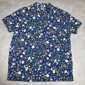 Peanuts Mens Shirt Size L Hawaiian Snoopy, Lucy, Charlie Brown Floral Breathable - Picture 1 of 14