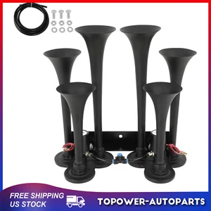 135DB Black 6 Trumpet Train Air Horn Kit For Truck Car SUV Pickup Loud System - Picture 1 of 9