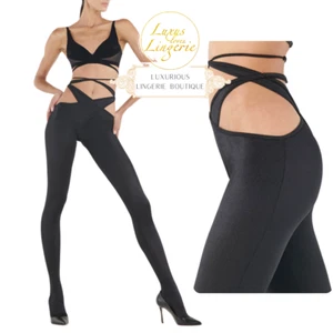 CUT OUT LACE UP TIGHTS Wolford M black schwarz Satin de Luxe Strumpfhose Glanz - Bild 1 von 5