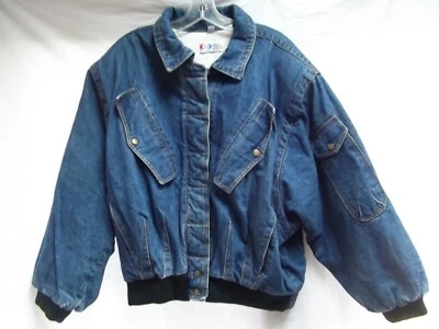 vtg 80s oversize jean jacket denim trucker L insulate HEAVY broad shoulder MINT - Image 1 of 4