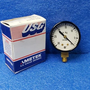Ametek 2" Vacuum Gauge, Black Steel Case, 1/8"NPT, 0-30 inHg US Gauge 2" V500K - Picture 1 of 9