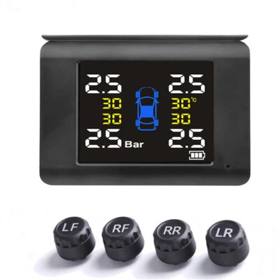 Wireless Solar TPMS LCD Car Tire Pressure Monitoring System W/4 External Sensors - Image 1 of 4