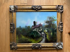 Framed Glass 18 Century  Castle Blorio  Vintage Old Master Gouache -Painting
