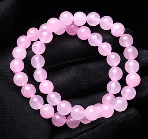 8mm 2 Pcs Natural Pink Quartz Round Gemstone Beads Bracelet 7.5" AAA+ - Picture 1 of 12