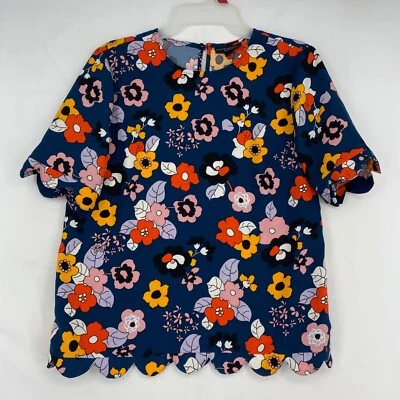 Victoria Beckham for Target Womens Small Pullover Blouse Teal Multi Floral SS - Image 1 of 4