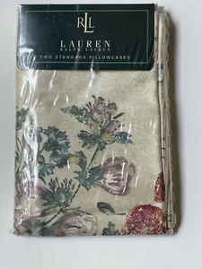 NEW *RALPH LAUREN Sateen *STANDARD PILLOWCASES Villandry Floral SHABBY Cream - Picture 1 of 8