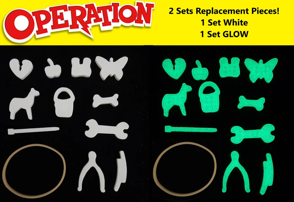 2 SETS! Operation Game Replacement Pieces 1 Set WHITE 1 Set GLOW IN THE DARK! - Image 1 of 2