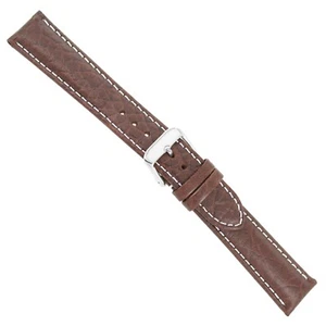 18mm deBeer Brown Genuine Sports Leather Padded White Stitched Watch Band Long - Picture 1 of 3