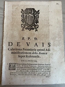 R.P.D. DEVAIS CALARITANA PECUNIARIA QUOAD ADMINIFTRATIONEM DELLA BIANCA FUPER RE - Foto 1 di 2