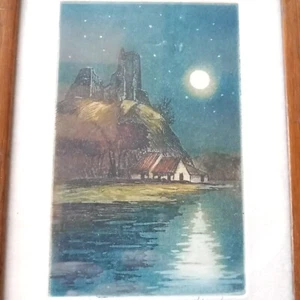 Schlumberger Radierung 19.Jh. Miniatur Rahmen Landschaft Romantik - Bild 1 von 13