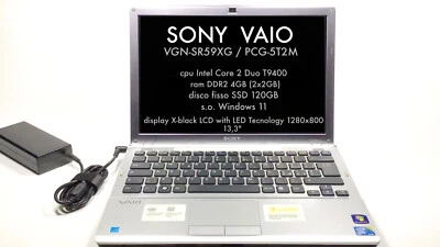 Portatile notebook laptop Sony Vaio VGN-SR59XG cpu Intel  + SSD 120 GB  + WIN 11 - Immagine 1 di 4