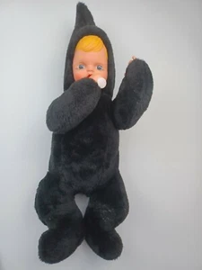 Vintage Rushton Rubber Face Baby Doll in Black Snow Suit RARE Baby with bottle - Picture 1 of 12