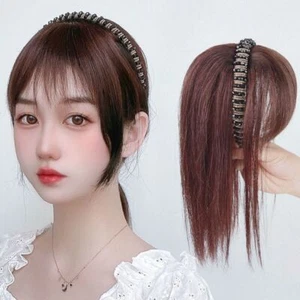 Women Synthetic Head Band With Hair Bangs Extension Clip In Full Fringe Bangs - Picture 1 of 16