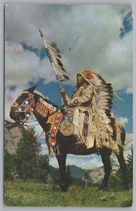 Indian Chief, Horse Mounted, Oklahoma, USA, Vintage Post Card. - Picture 1 of 2