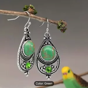 Turquoise Earrings Silver Plating Over Healing Copper Matched w Zircon Diamonds - Picture 1 of 3