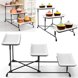 3 Tier Plastic Serving Food Tray with 8.8"x3.7" Platters  & Metal Display Stand - Picture 1 of 14