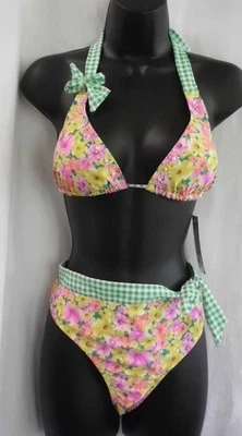 Malibu Dream Girl 2 Pc Suit Size L NWT Multi Floral Beaded Lined Nylon Spandex - Image 1 of 4