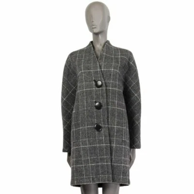 60694 auth BALENCIAGA grey PLAID Collarless Oversized Coat 36 XS - Image 1 of 4