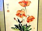 Vintage Chinese Hand Paonted Watercolor On Paper Poppy Flowars By Peggy Aohus 84