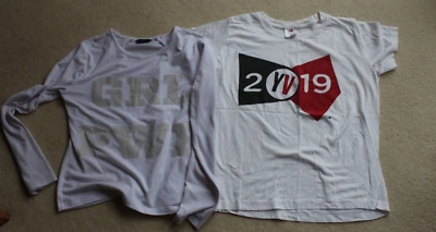 2 Tops White with Graphics Girl power long sleeve age 11-12 yrs - Image 1 of 4